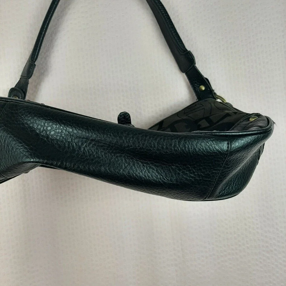 Vintage Etienne Aigner Handbag Black with Logo Leather Fabric Zipper